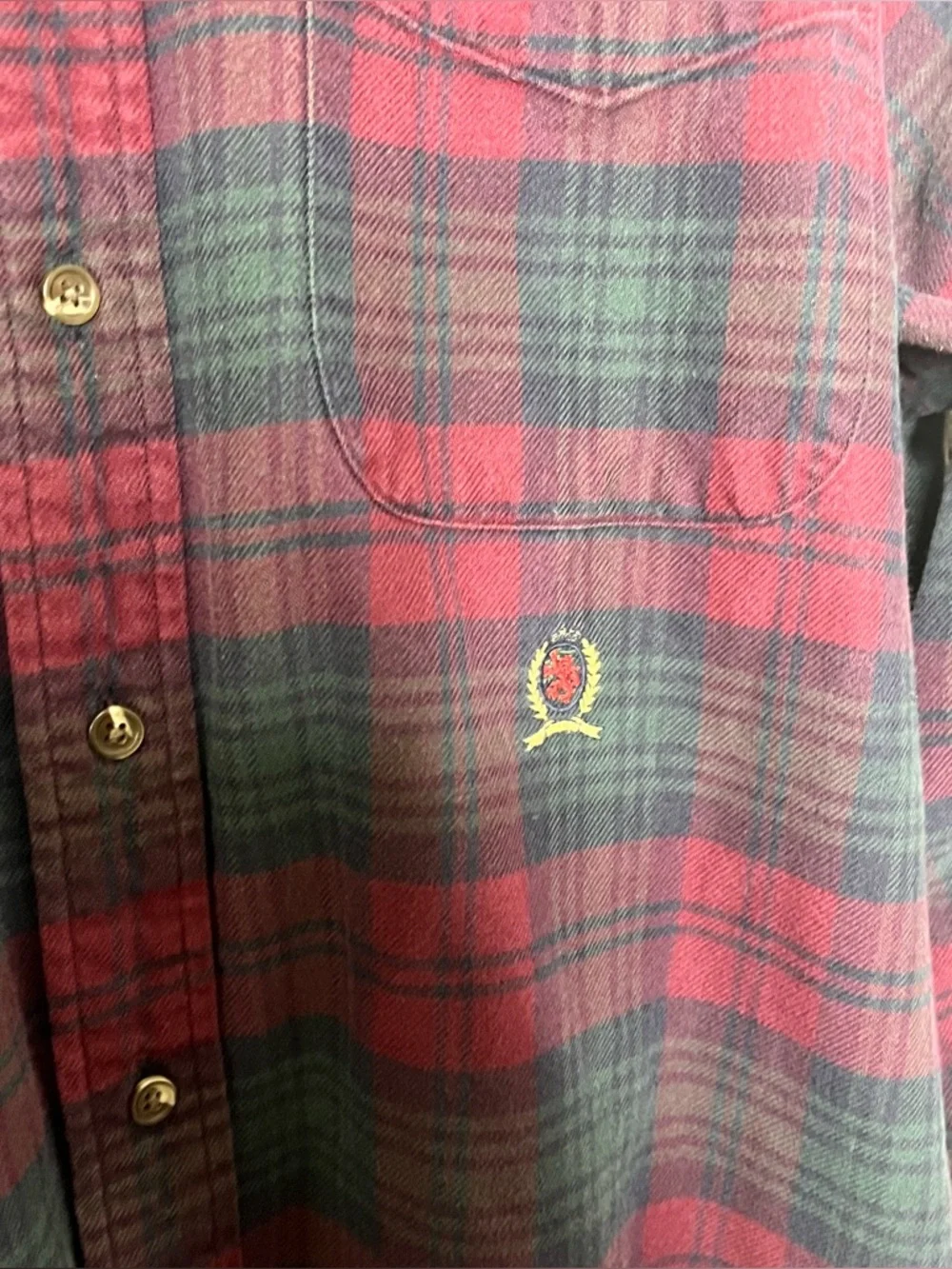 Vintage Y2K Tommy Hilfiger Plaid Button Down Shirt Men’s‎ Red Green Cotton M